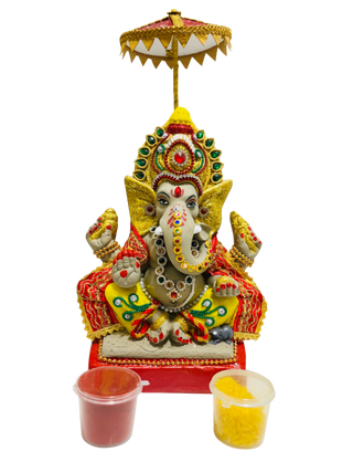 Eco-Friendly Ganesh Idols (Non-Toxic Colors) With Chatri, Kumkum & Akshat - Limited Time Offer