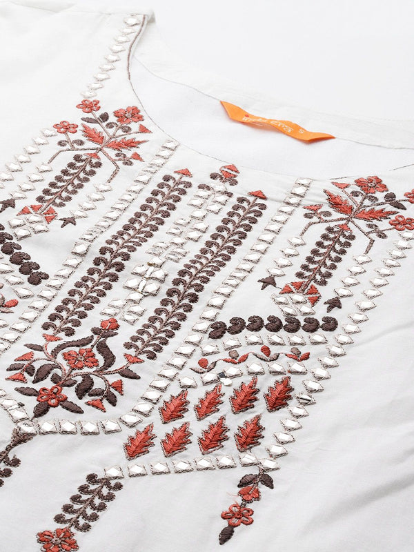 Indo Era Floral Embroidered Thread Work Pure Cotton Kurta with Trousers & With Dupatta
