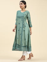 Thumbnail for HOUSE OF KARI Embroidered Chikankari Chanderi Silk Anarkali Kurta - Distacart