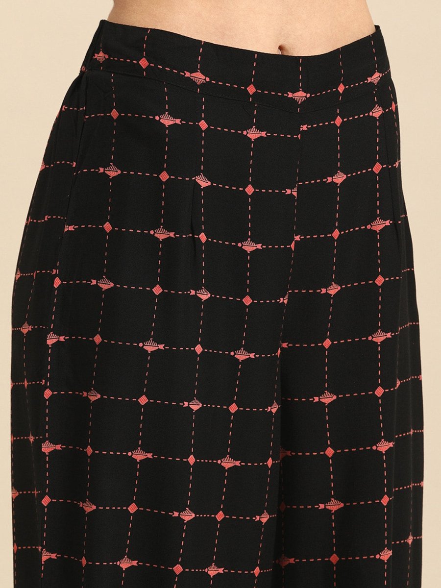 All About You Women Black & Pink Regular Round Neck Kurta with Palazzos - Distacart