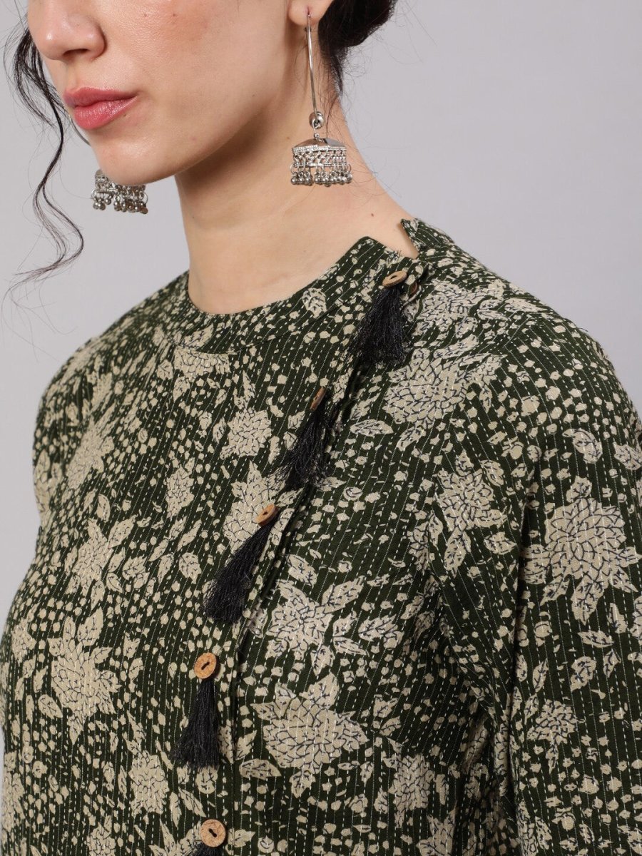 Aks Floral Printed Cotton A-Line Kurta - Distacart