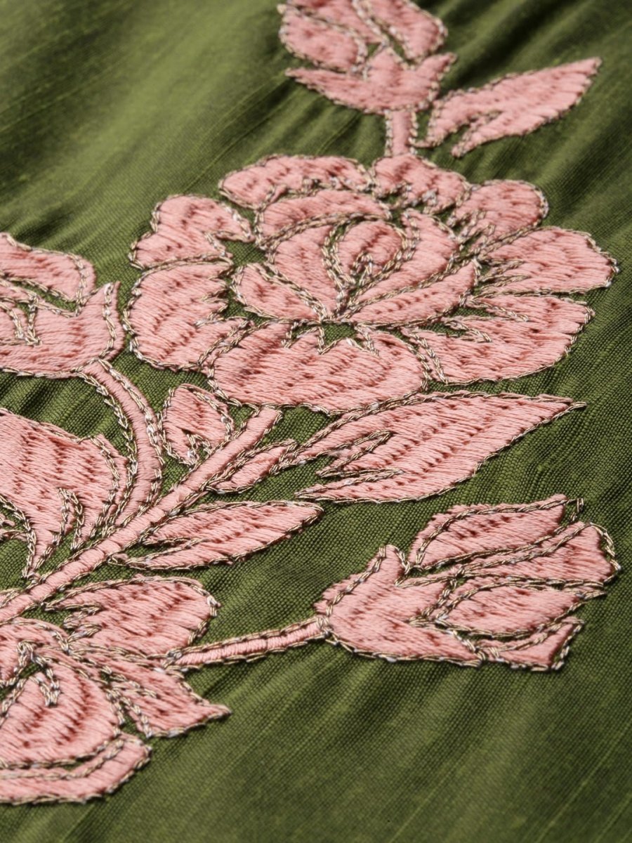 All About You Women Green Floral Print Embroidered Regular Kurta with Trousers - Distacart