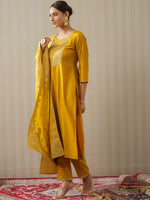 Thumbnail for Ode by House of Pataudi Yellow Ethnic Motifs Straight Kurta & Trousers With Dupatta