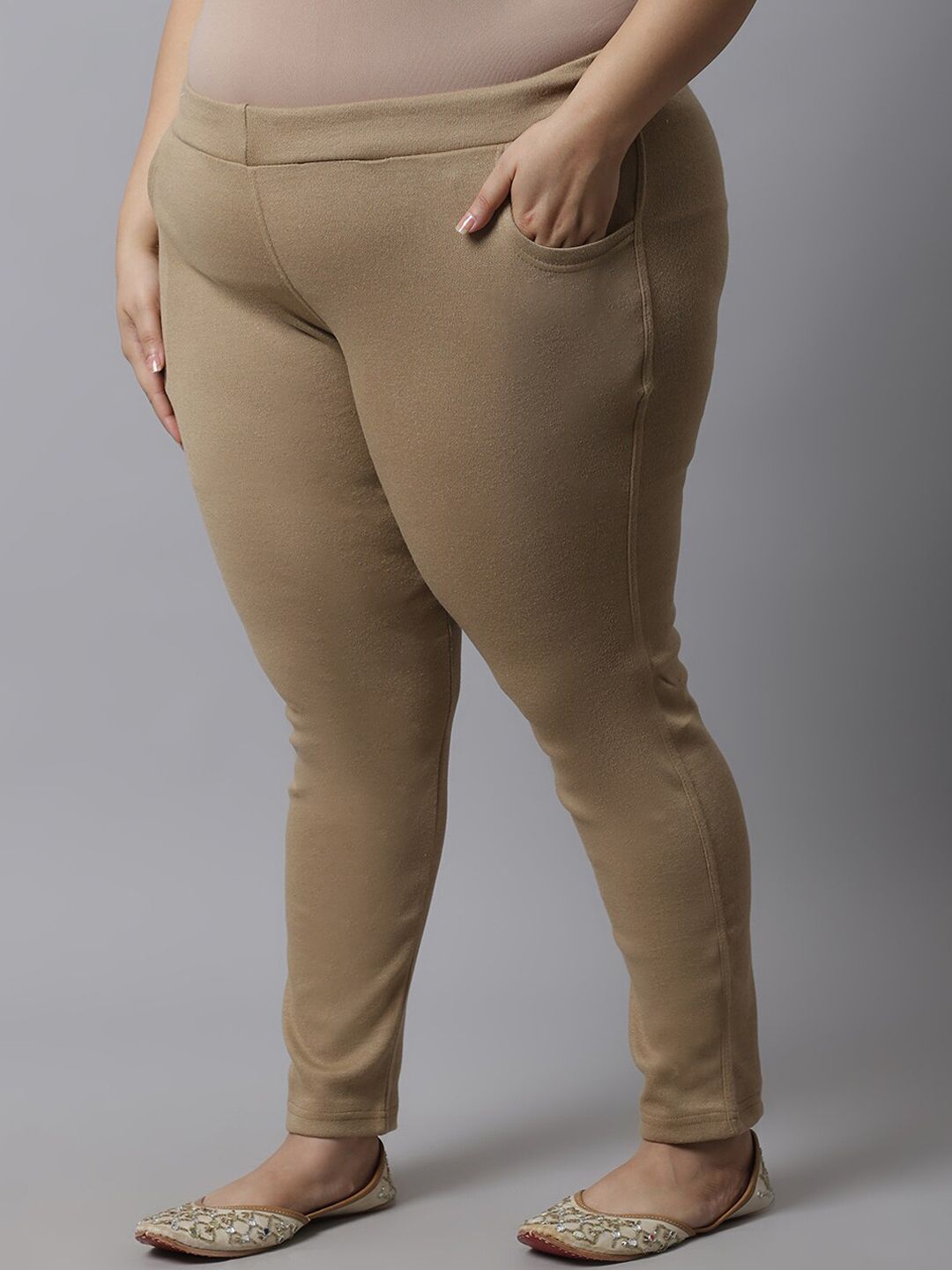 TAG 7 Women Plus size Beige Solid Ankle-Length Leggings - Distacart