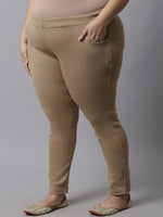 Thumbnail for TAG 7 Women Plus size Beige Solid Ankle-Length Leggings - Distacart