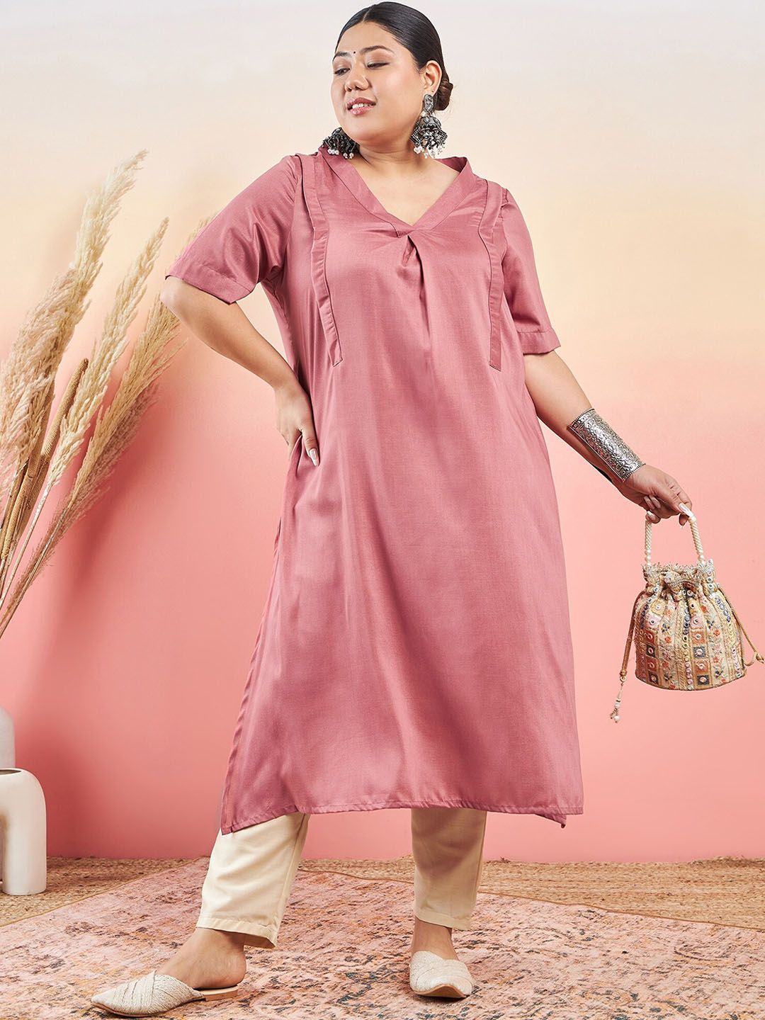 Sztori V-Neck Straight Kurta With Trouser