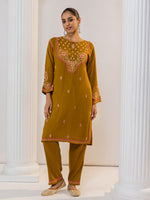 Thumbnail for HOUSE OF KARI Floral Embroidered Chikankari Kurta With Palazzo - Distacart