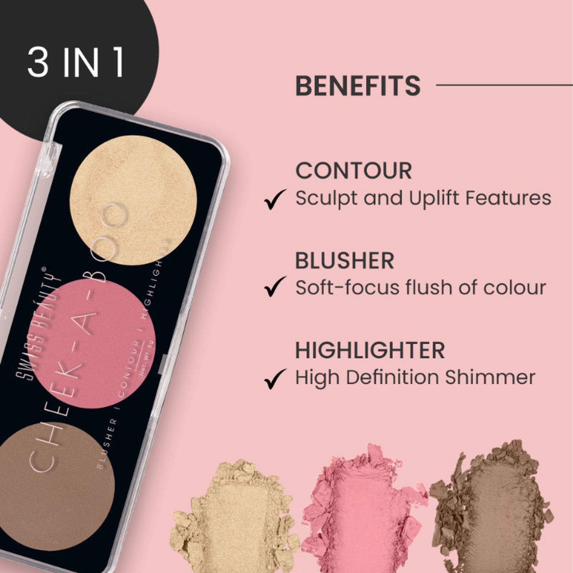 Swiss Beauty Cheek-A-Boo 3 In One Blushe Contour And Highlighter - 2 - Distacart