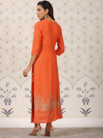 Thumbnail for Ode by House of Pataudi Orange Coloured Ethnic Motifs Woven Design Anarkali Kurta - Distacart