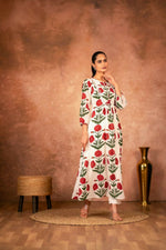 Thumbnail for Joban Fashion Red Rose Floral Hand Block Printed Cotton Kurta Pant Set - Distacart
