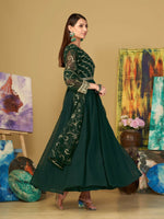 Thumbnail for Jyoti Fashion Women's Bottle Green Georgette Embroidered Anarkali Kurta Pant Set With Dupatta - Distacart
