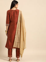 Thumbnail for All About You Women Rust Embroidered Kurta with Trousers & Dupatta - Distacart