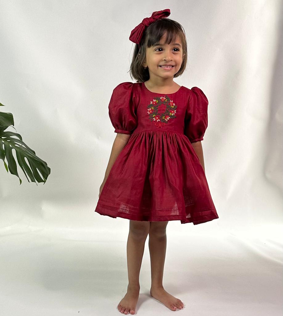 ArthLife Maroon Wreath Partywear Dress - Distacart