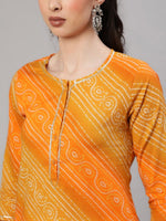 Thumbnail for Aks Bandhani Printed Gotta Patti Regular Pure Cotton Kurta with Harem Pants - Distacart