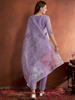 Thumbnail for Anouk Lavender Ethnic Motifs Embroidered Straight Sequined Kurta with Trousers & Dupatta