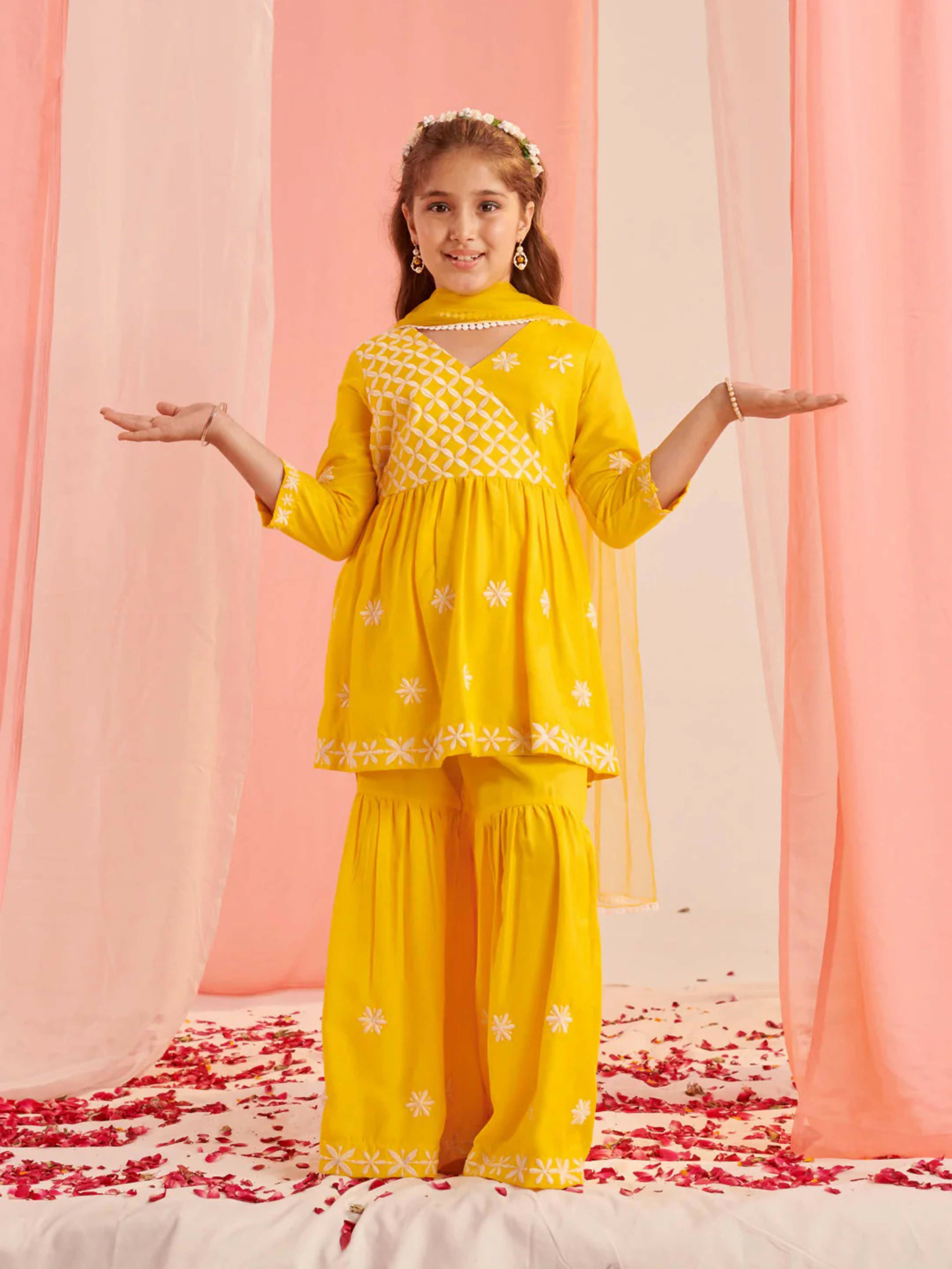 Joban Fashion Girl's Mustard Color Sharara Set