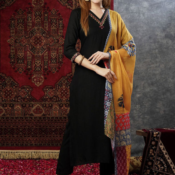 Kalini Mirror Work Embroidered Regular Straight Kurta With Trousers & Dupatta - Distacart