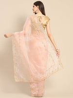 Thumbnail for Anouk Pink Sequinned Organza Saree With Embroidered Border - Distacart