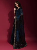 Thumbnail for Anouk Black & Blue Embellished Sequinned Pure Georgette Saree - Distacart