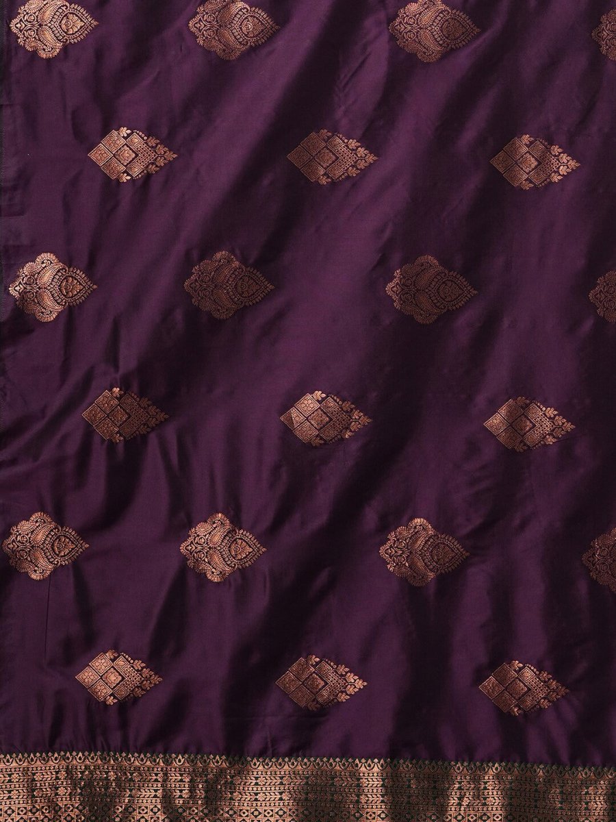 Anouk Purple & Gold-Toned Woven Design Zari Banarasi Saree - Distacart
