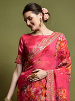 Thumbnail for Anouk Pink & Yellow Floral Printed Embroidered Saree - Distacart