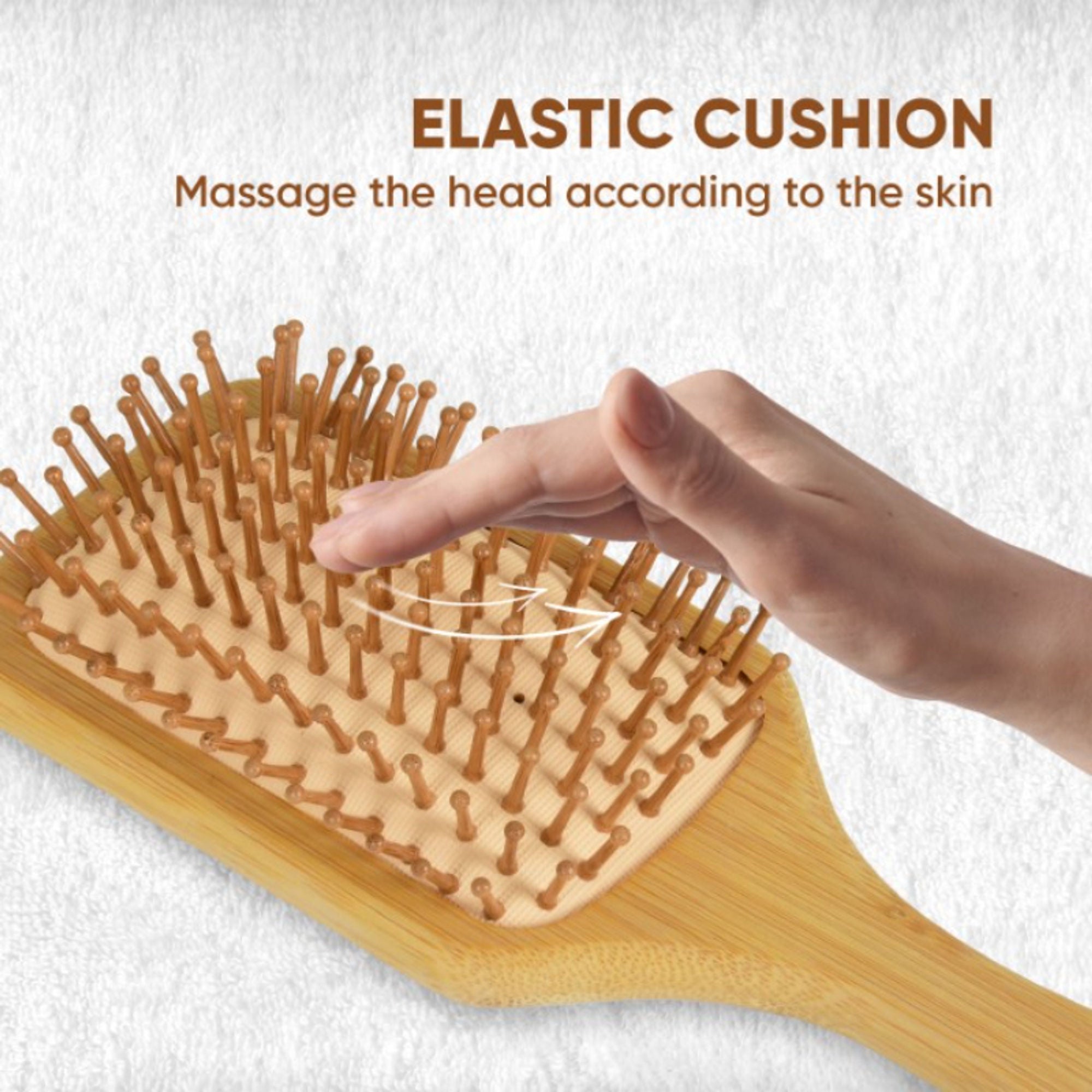ZEYU Wooden Rectangular Bamboo Hair Brush With Round Ball Bristles - Brown - Distacart
