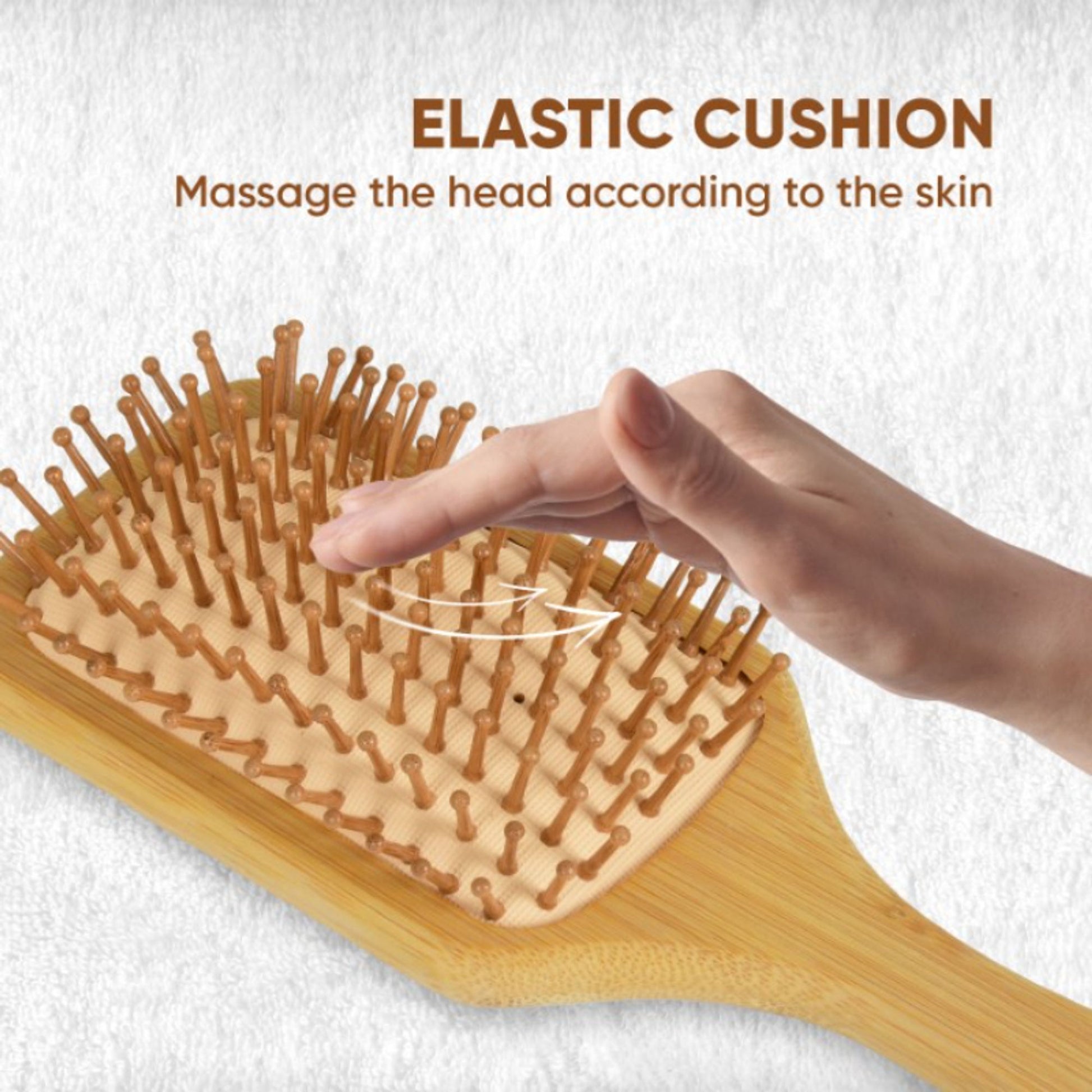 ZEYU Wooden Rectangular Bamboo Hair Brush With Round Ball Bristles - Brown - Distacart