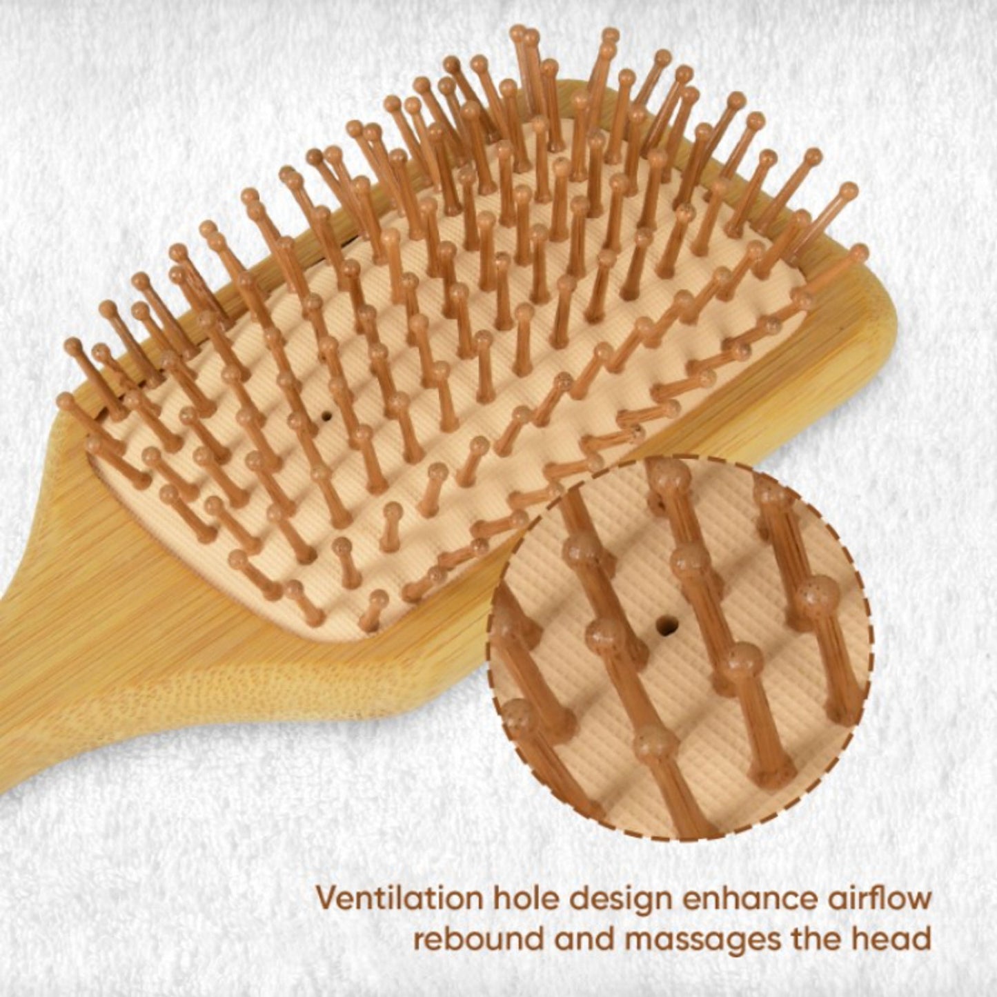 ZEYU Wooden Rectangular Bamboo Hair Brush With Round Ball Bristles - Brown - Distacart