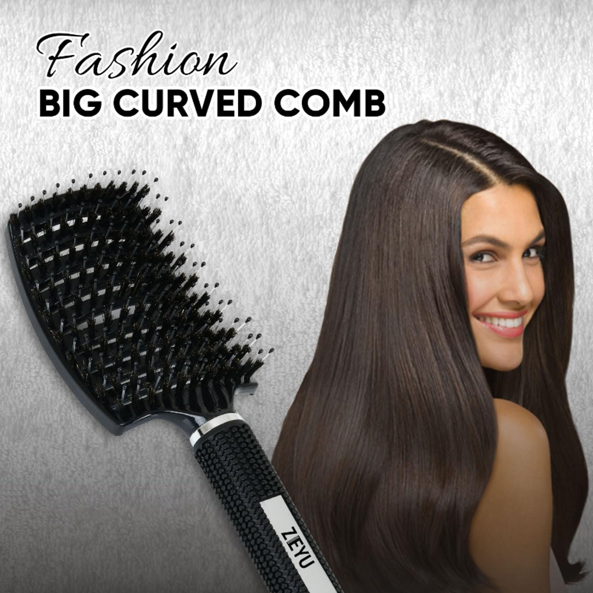ZEYU Detangler Big Curved Brush With Natural Boar Bristles- Black - Distacart
