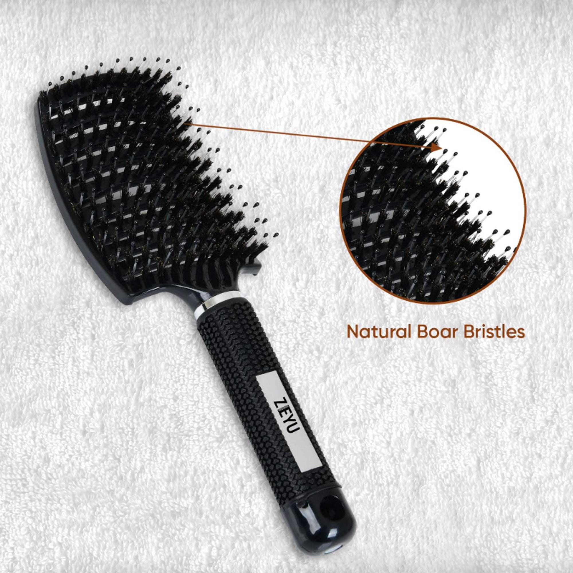 ZEYU Detangler Big Curved Brush With Natural Boar Bristles- Black - Distacart