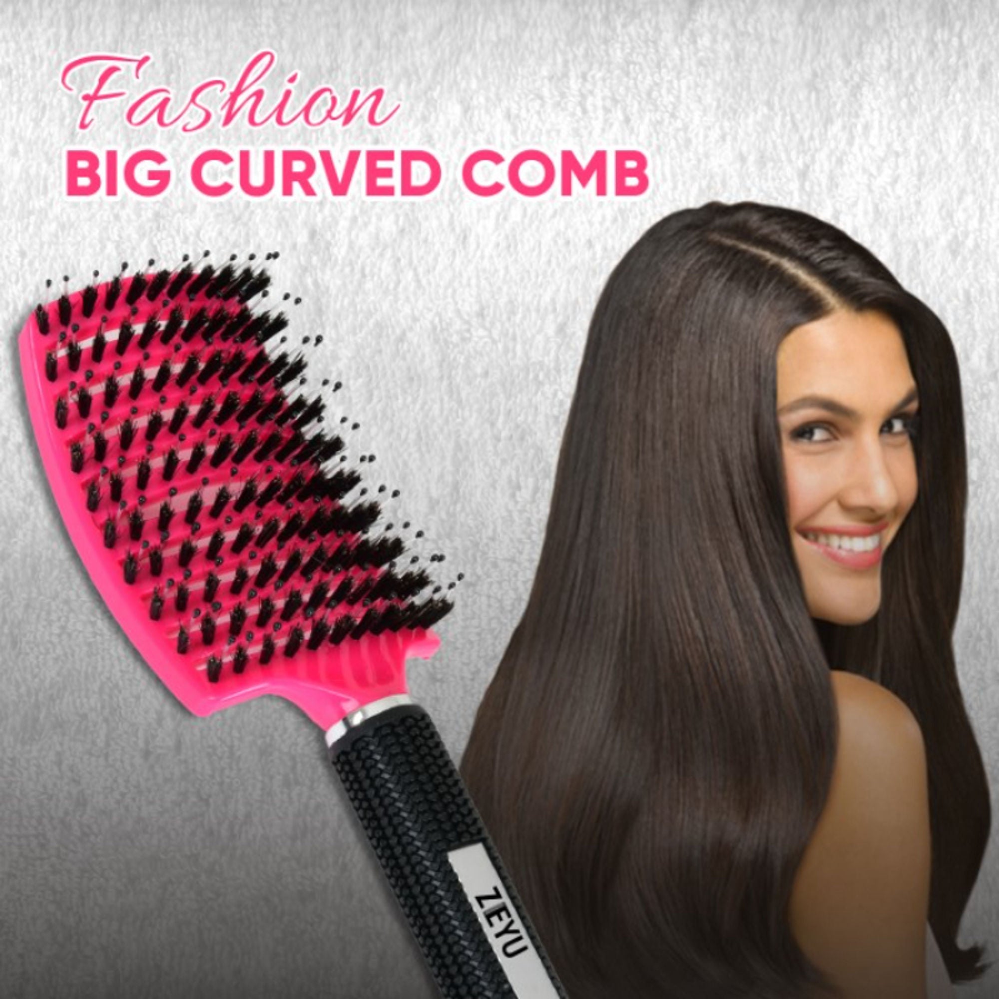 ZEYU Detangler Big Curved Brush With Natural Boar Bristles - Rose Red - Distacart