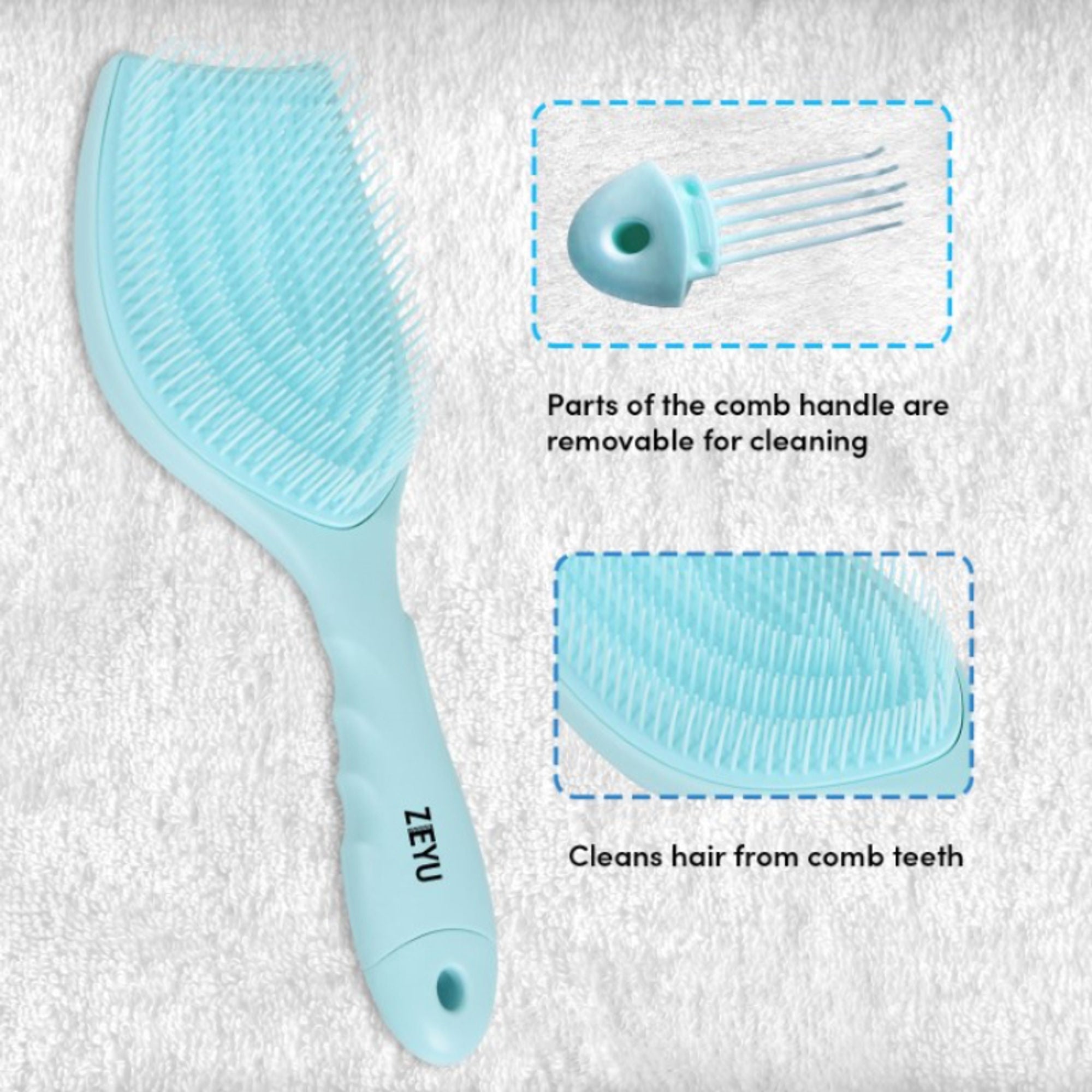 ZEYU Detangler Hairbrush with Removable Cleaning Brush - Blue - Distacart