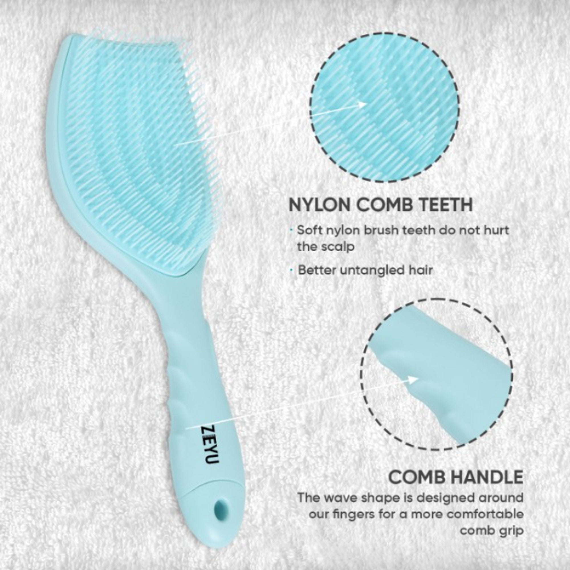 ZEYU Detangler Hairbrush with Removable Cleaning Brush - Blue - Distacart