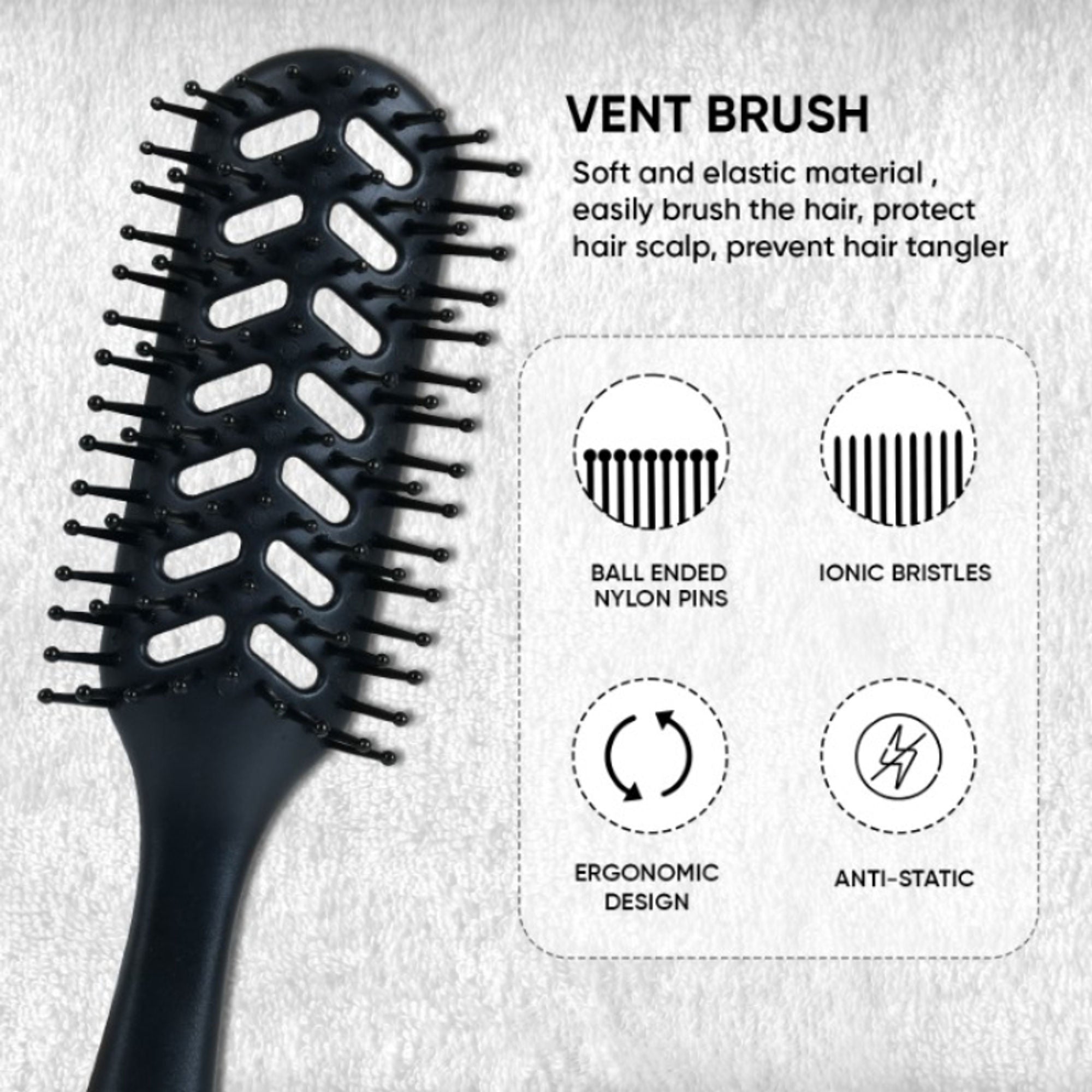ZEYU Vent Hairbrush for Fast Drying and Detangling, Lightweight Brush - Black - Distacart