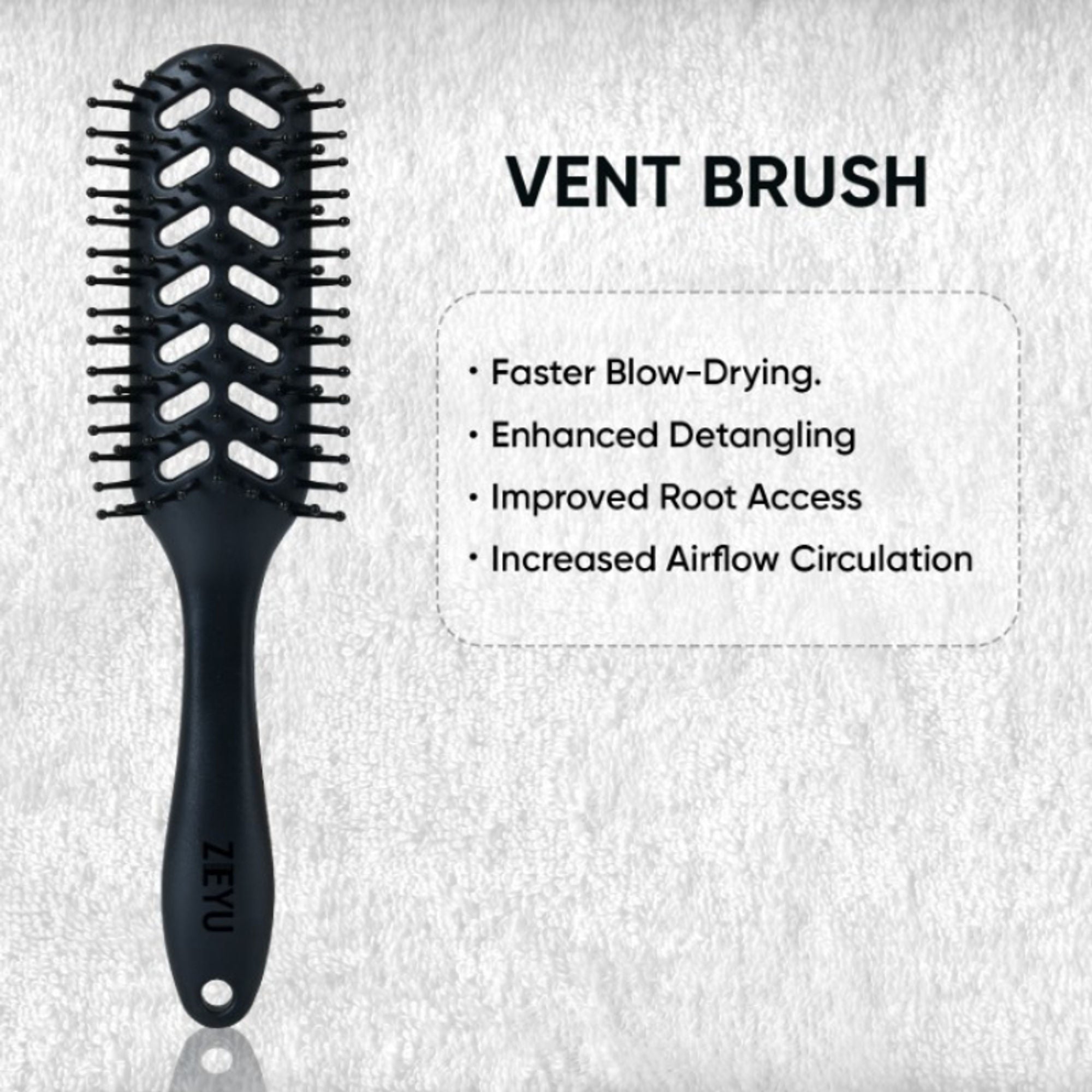 ZEYU Vent Hairbrush for Fast Drying and Detangling, Lightweight Brush - Black - Distacart