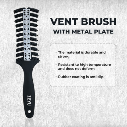 ZEYU Vented HairBrush With Metal Plate & Bristles- Black Silver - Distacart