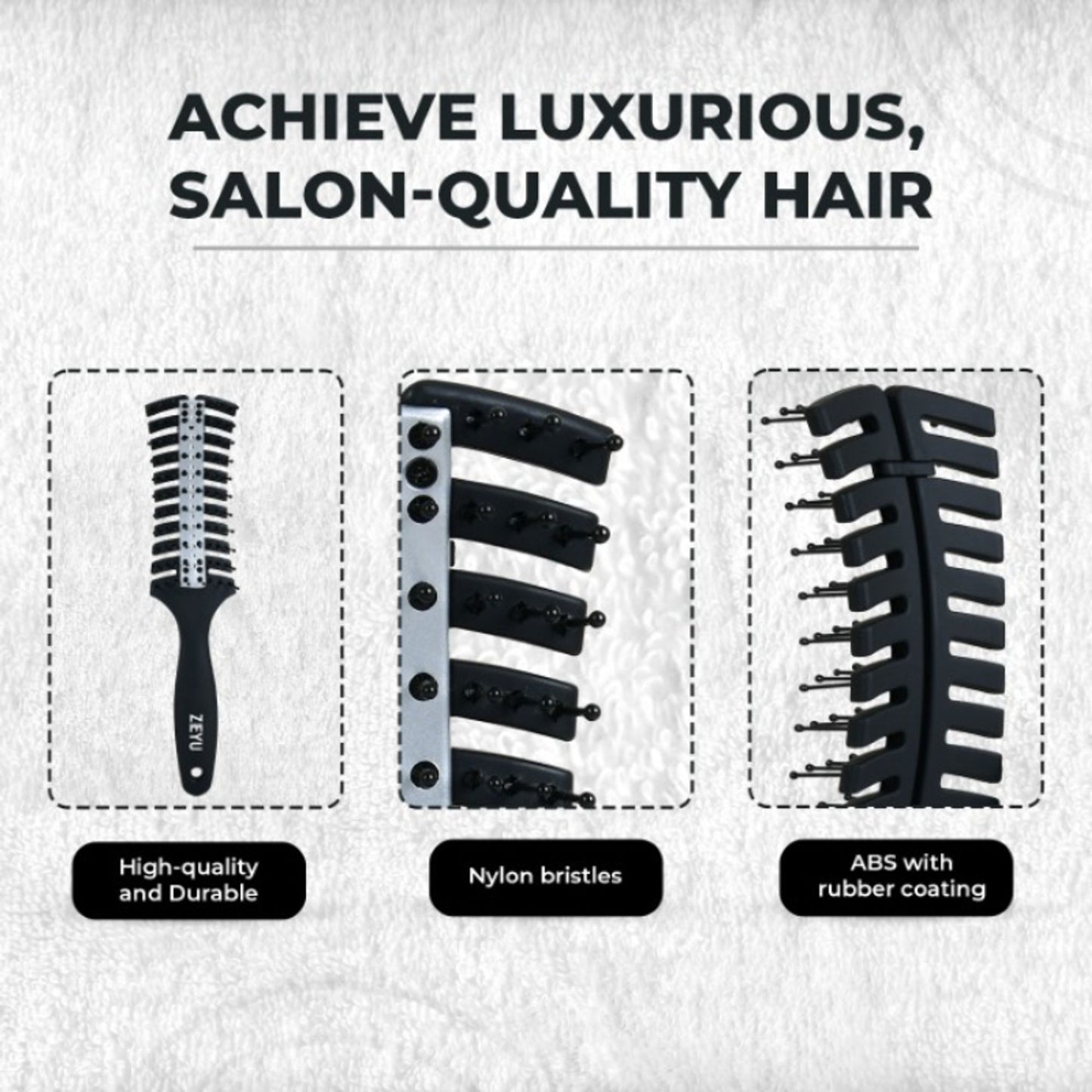 ZEYU Vented HairBrush With Metal Plate & Bristles- Black Silver - Distacart