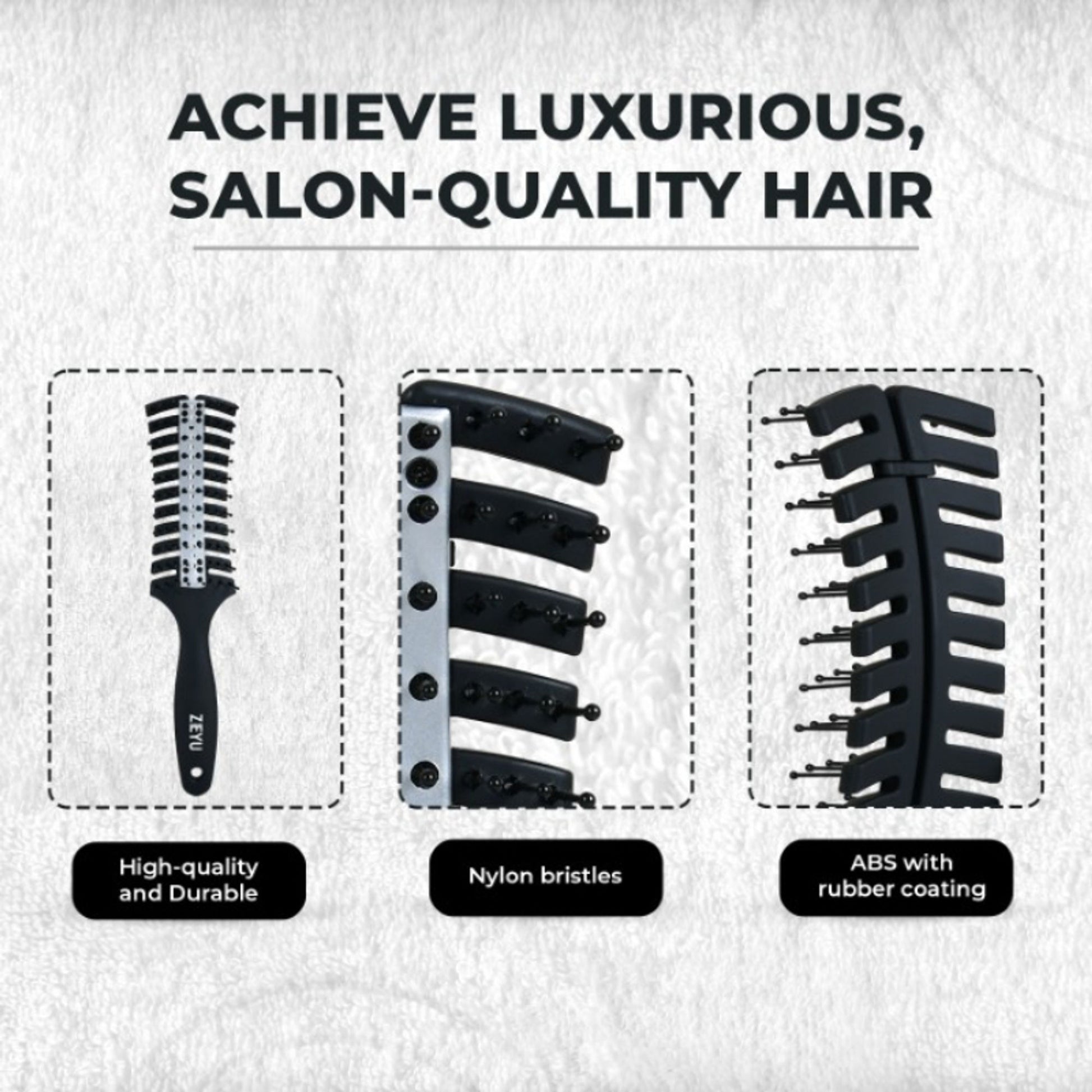 ZEYU Vented HairBrush With Metal Plate & Bristles- Black Silver - Distacart