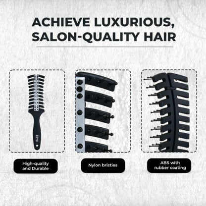 ZEYU Vented HairBrush With Metal Plate & Bristles- Black Silver - Distacart