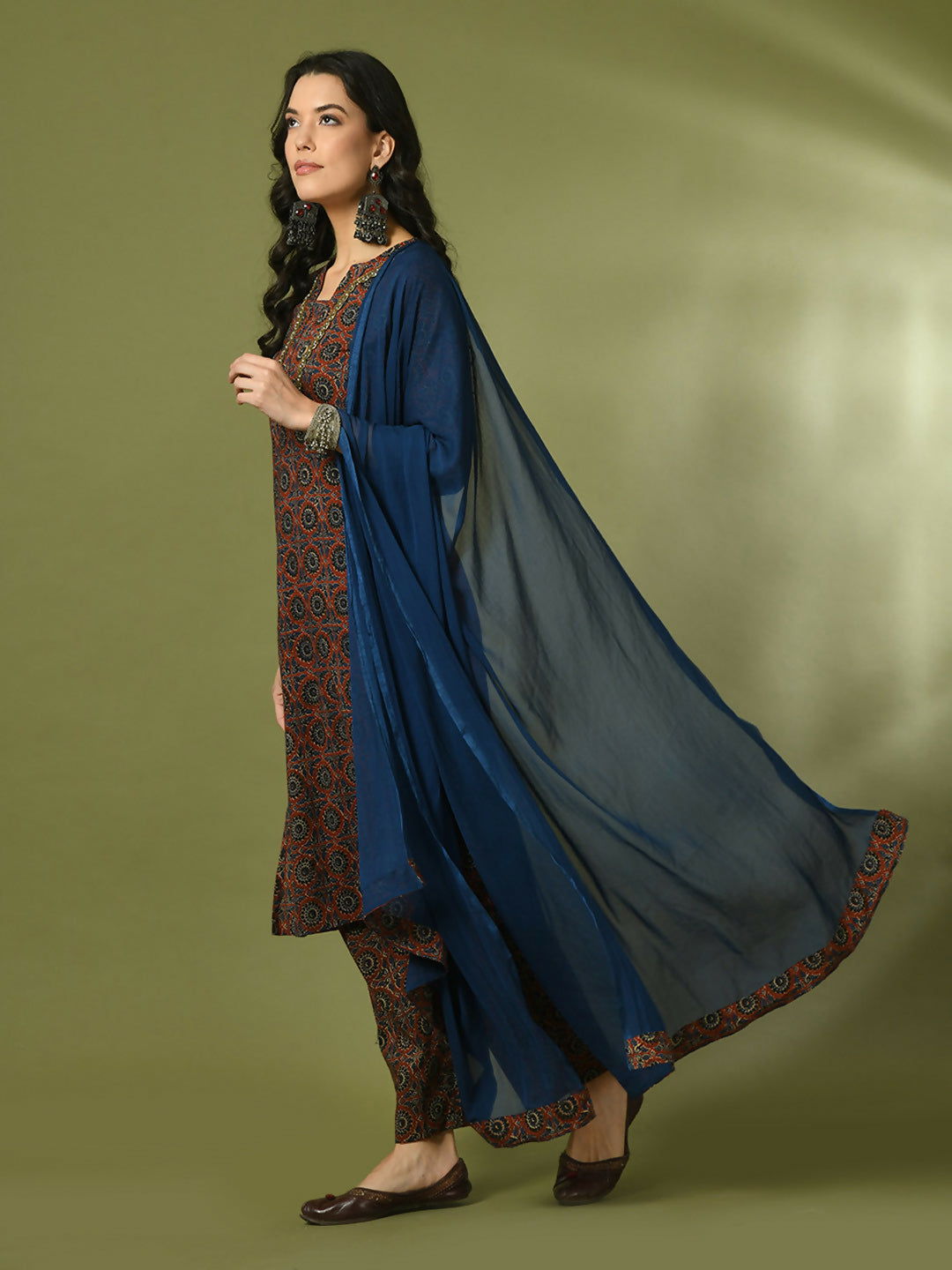 Myshka Women's Multi Printed Cotton Straight Party Kurta Set With Dupatta - Distacart