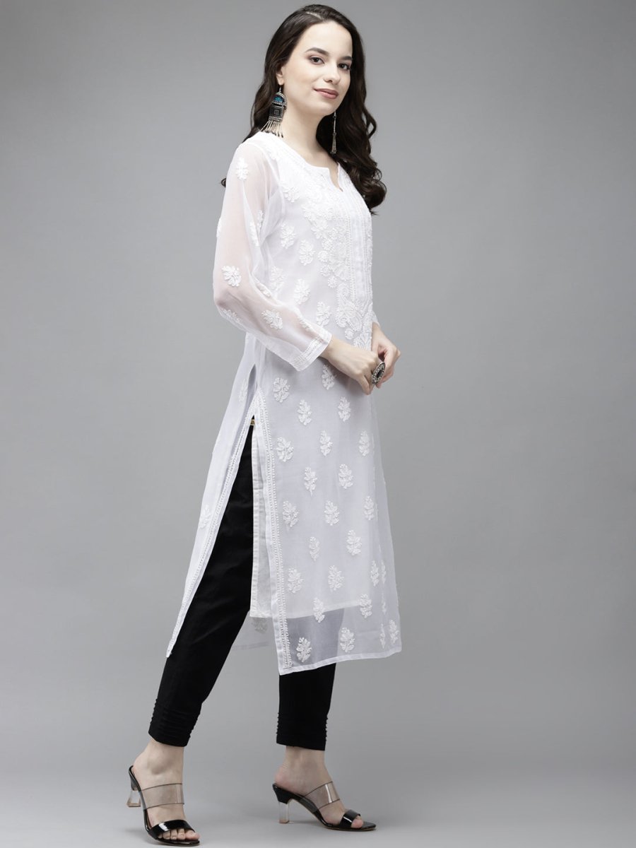 ADA Women White Ethnic Motifs Regular Chikankari Handloom Kurta with Palazzos - Distacart