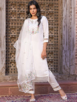 Thumbnail for Kalini Floral Yoke Design Thread Work Chanderi Cotton Kurta With Trouser & Dupatta - Distacart