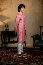 Thumbnail for Falling Raw Silk Pink Gulab Pakshi Kurta Set By Hilo Design
