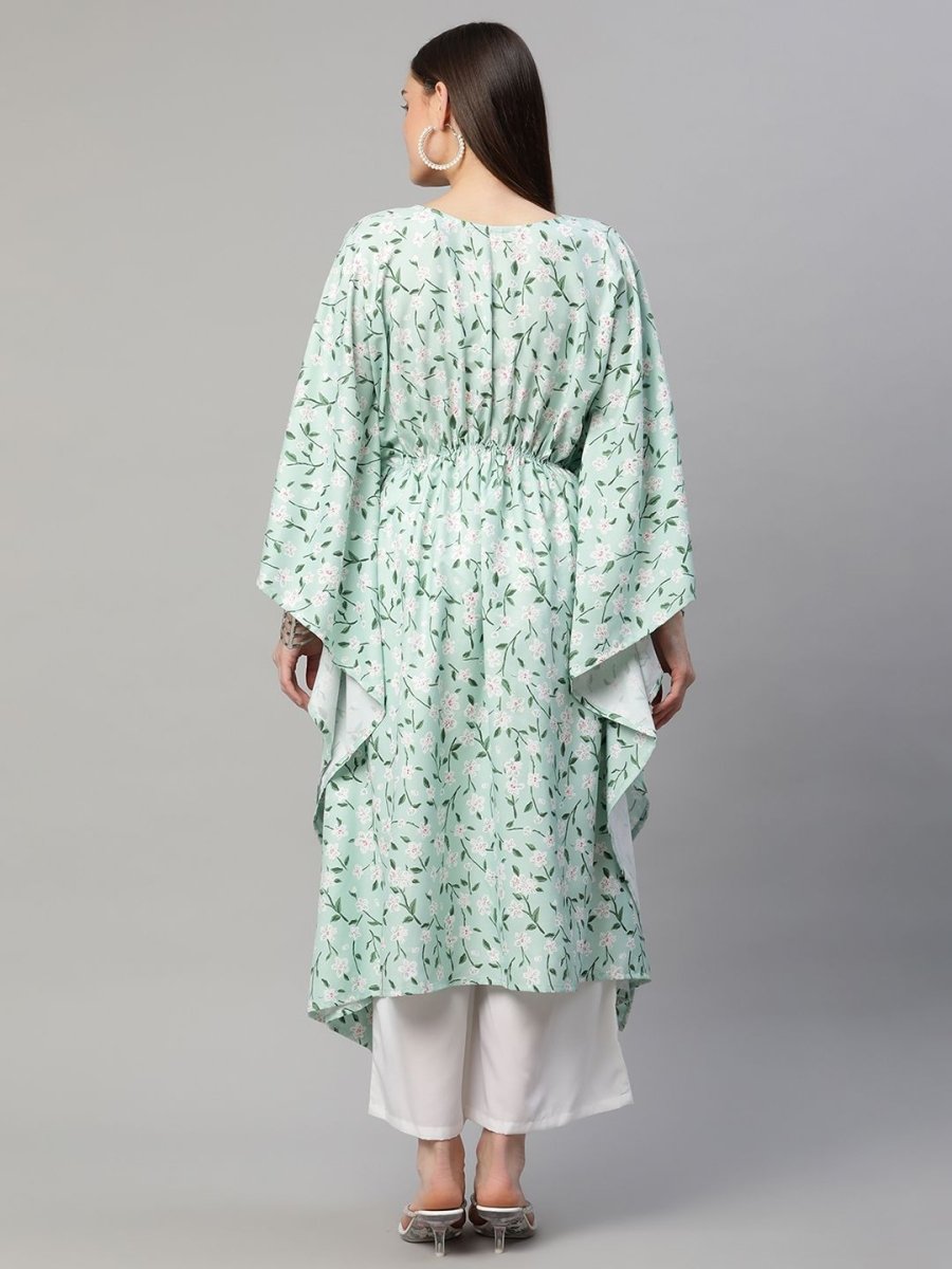 Ahalyaa Women Light Green Rayon Printed Flared Sleeve Kaftan Kurta - Distacart