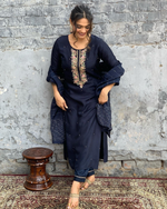 Thumbnail for The52 Blue Women's Gorgeous Embroidered Viscose Chanderi Fabric Straight Kurta Pant with Dupatta Set - Distacart