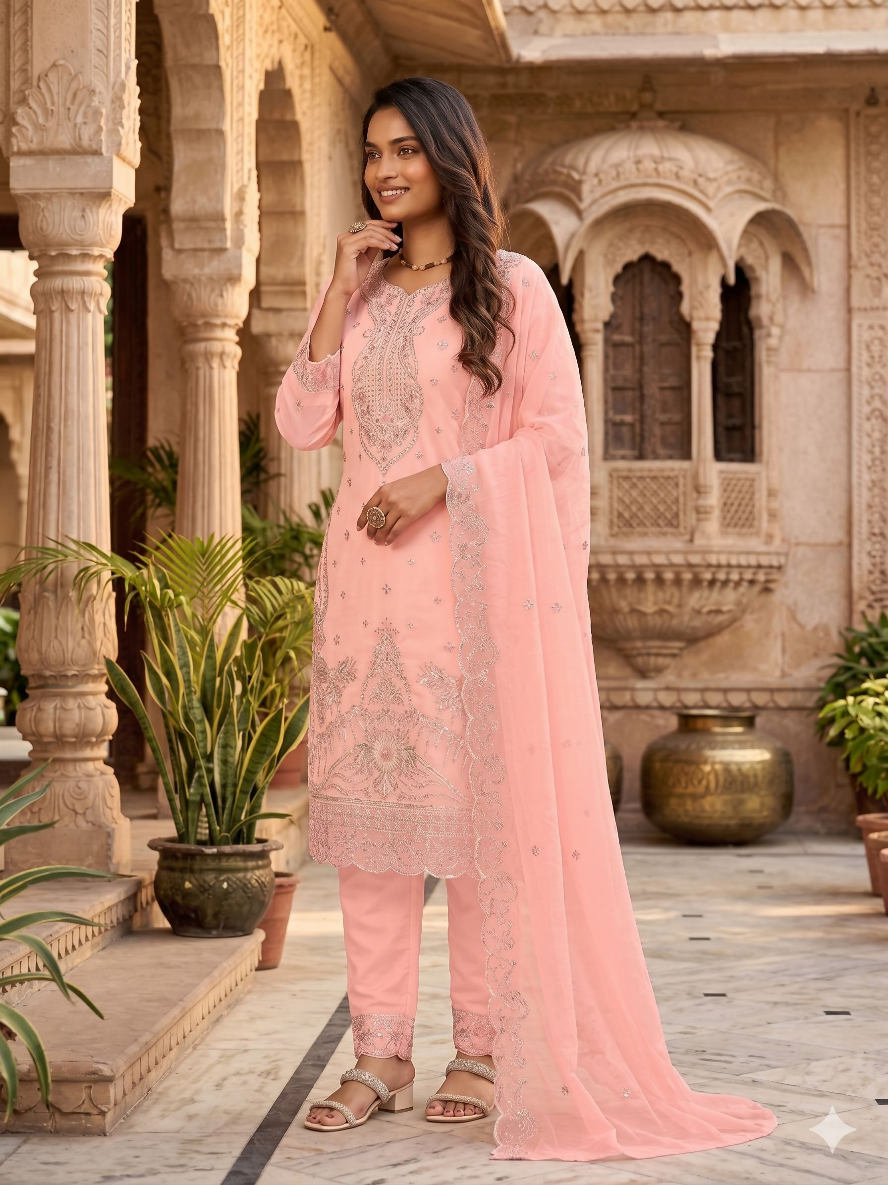 Teeya Creation Womens New Trendy Silk With Heavy Embroiedery With Sequence Work Kurta Set - Dista