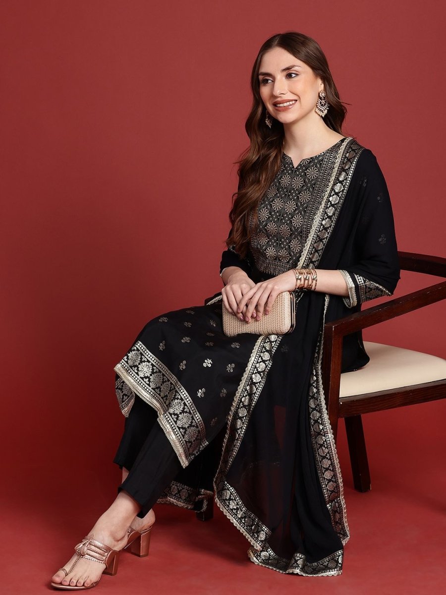 Anouk Ethnic Motifs Printed Kurta with Trousers & Dupatta