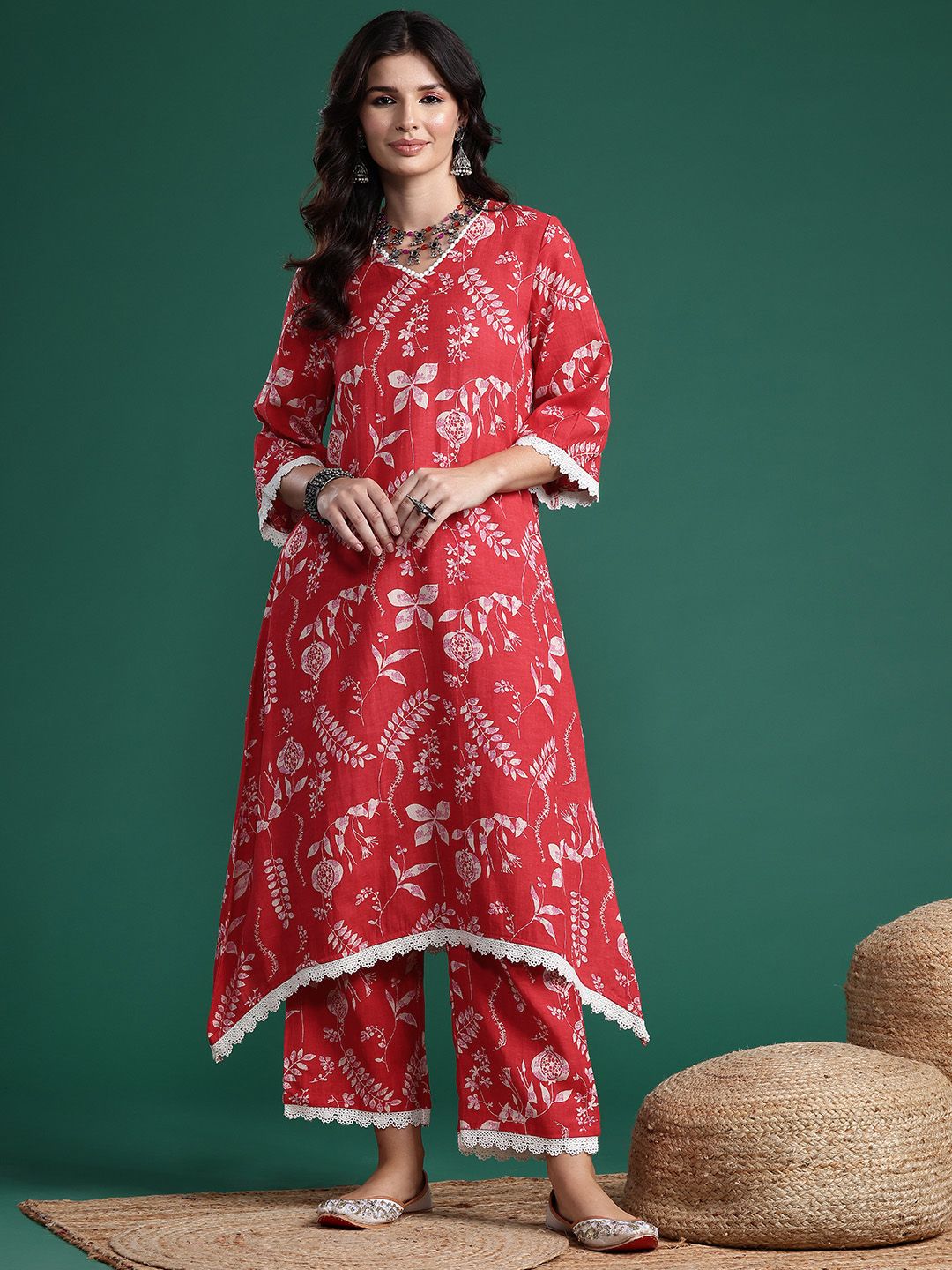 Sangria Printed Pure Cotton Kurta with Trousers - Distacart