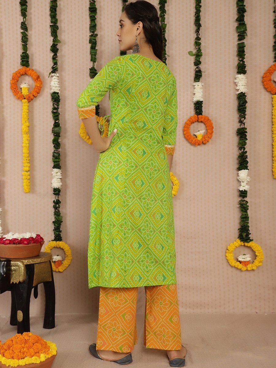 Aks Bandhani Printed Gotta Patti Pure Cotton Angrakha Kurta With Palazzos - Distacart