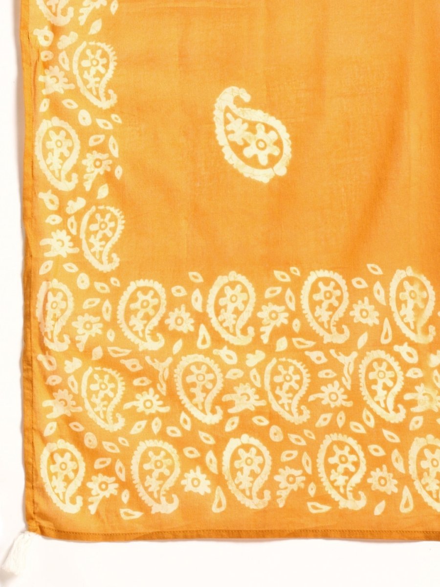 Anouk Mustard Yellow & Off White Paisley Mirror Cotton Straight Kurta Trousers Dupatta - Distacart